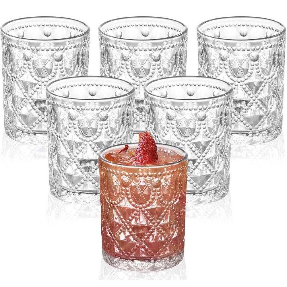 Vintage Diamond-Pattern Drinking Glasses Set of 6 – 12 oz